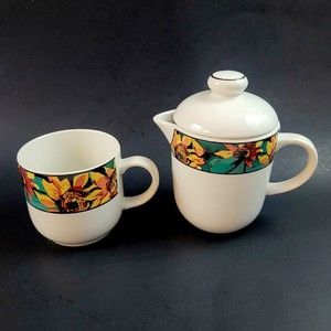 Vitromaster by Sakura Sue Zipkin Sunflower 1994 Mug and Creamer